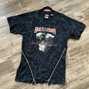 Custom Double Zippers Harley Davidson Black Tshirt Med upcycled
